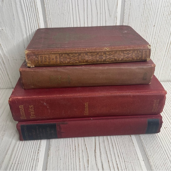 Vintage Red Oxblood Lot of Books Literature Bookshelf Lot 4 Antique HC Display - Picture 1 of 11
